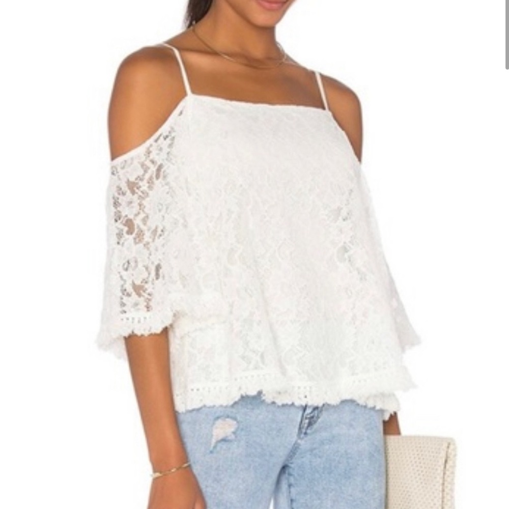 Bailey 44 Top Tusk Boho Ivory Lace & Fringe Cold Shoulder Women’s Small